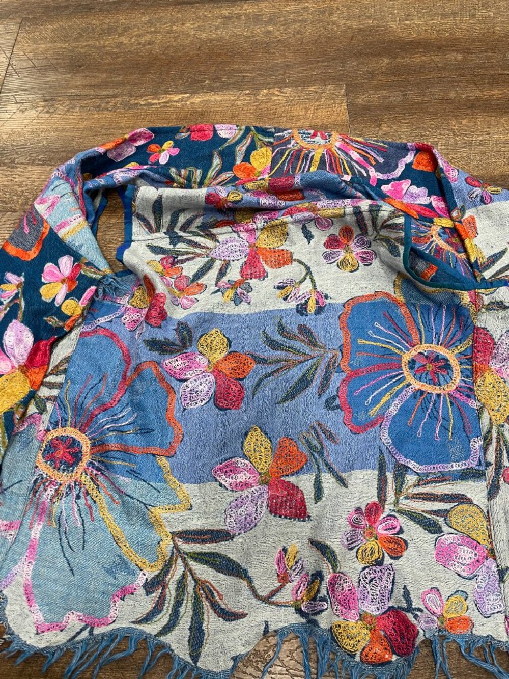 Boutique Wool Embroidered Floral Fringe Boho Lagenlook Vest M/L - Picture 11 of 11